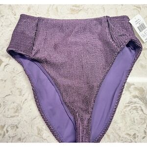 WET Swimwear High Rise Bikini Bottom Ribbed Mesh Purple Eggplant Sz M